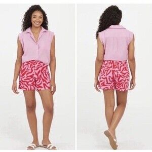 Spanx On the Go Shorts XL Pink Zebra Stripe Stretch High Rise Beach Coastal
